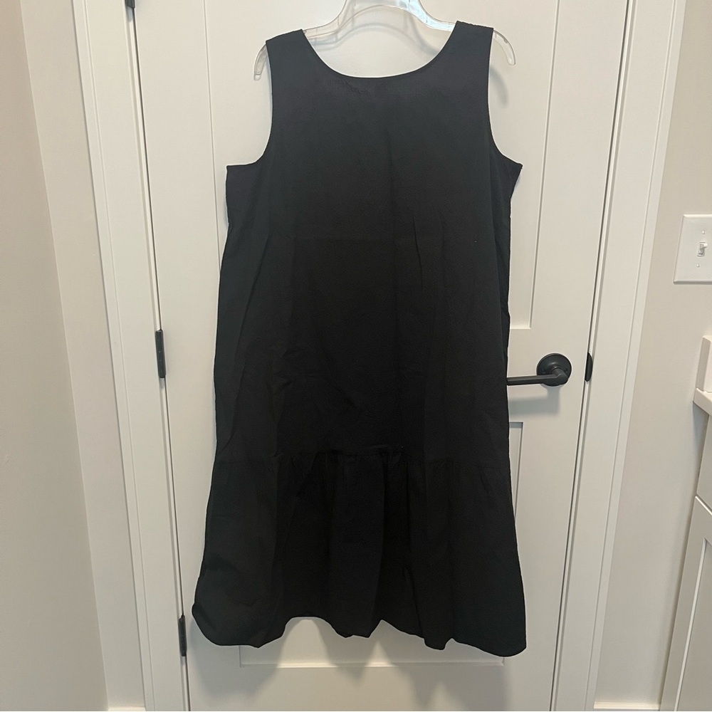 NWT Eileen Fisher XL Organic Cotton Pucker Tiered Dress Black Midi S2JRD-D5108 - Picture 8 of 8